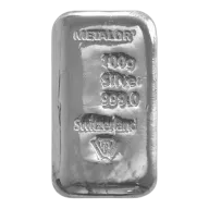 Metalor 100 Gram Cast Silver Bar