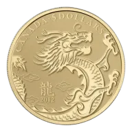2012 $5 Canadian Year of the Dragon Gold 1/10th