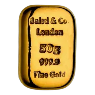 50g Baird & Co 999.9 Fine Gold Bar Casted