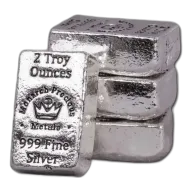 2 oz .999 Fine Silver Bar Monarch Metals Poured Lil' Chunky (Slight Toning)