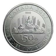 Pre-Owned 2017 Canadian 150th Anniversary Voyageur 1oz Silver Coin - VAT Free