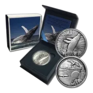1 oz .999 Fine Silver - Humpback Whale Ultra High Relief with Gift Box