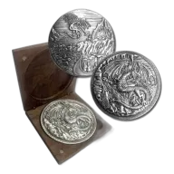 10 oz .999 Fine Silver - Dragon vs Vikings Ultra High Relief Fantasy Round with Walnut Box