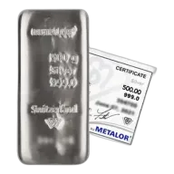 Metalor 500 Gram Silver Bar
