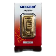 Metalor 100g Cast Gold Bar in Assay Card