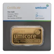Umicore 100g Stamped Gold Bar