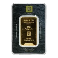 100g Gold Bar - Baird & Co Minted Certicard