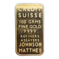 100 gram Johnson Matthey Credit Suisse Gold Bar