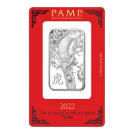1 Oz PAMP Suisse Lunar Tiger .999% Fine Silver Bar (With Assay Card)