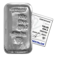 100g Silver Cast Bar | Metalor