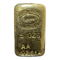 5 oz Johnson Matthey London Poured Gold Bar NYB