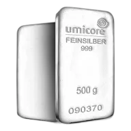 500g Umicore Investment Silver Bar (999)
