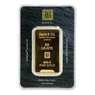 50g Gold Bar - Baird & Co Minted Certicard
