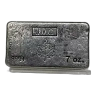 7 oz JMC Maple Leaf Johnson Matthey Canada Poured Vintage Silver Bar (Flat Top - 100 Mintage)