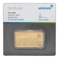 Umicore 50g Stamped Gold Bar