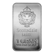 1 Gram Scottsdale Mint Silver Bar - "Prepper Silver" (.999, BU)