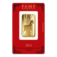 Pre-Owned PAMP 2014 Lunar Horse 1oz Gold Bar