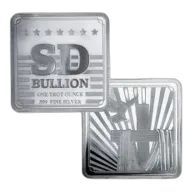 1 oz SD Bullion Cross and Flag Square Silver Bar