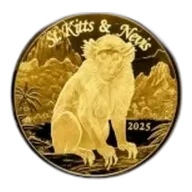 Gold Coin St. Kitts & Nevis: Green Vervet Monkey 1 oz Gold 2025
