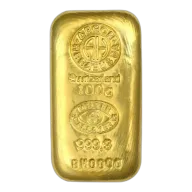 100 Gram Argor Heraeus Cast Gold Bar (New w/ Assay)