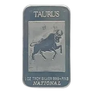Zodiac Taurus 1 oz Silver Bar Vintage National Mint