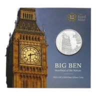 Pre-Owned 2015 UK Big Ben £100 Fine Silver Coin - Carded - VAT Free
