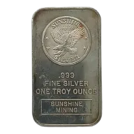 1988 Sunshine Mining 1 oz Silver Bar - "Date In The Rays" VINTAGE