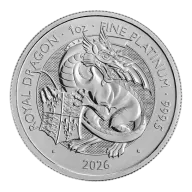 2026 U.K. 100 Pound 1 oz Platinum Tudor Beast Royal Dragon Brilliant Uncirculated