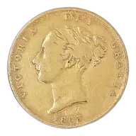 1863 Queen Victoria Gold Half Sovereign - Young Head, Crowned Shield Reverse