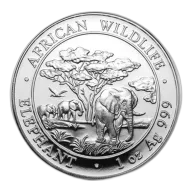 1 oz .999 Fine Silver - 2012 Somalia Republic African Wildlife Elephant - Limited Mintage (Secondary Market)