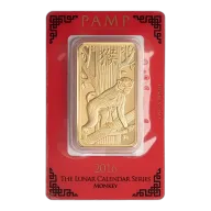 2016 100 Gram PAMP Lunar Series "Year of the Monkey" Gold Bullion Bar