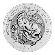 2026 U.K. 10 Pound 10 oz Silver Tudor Beast Royal Dragon BU