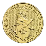 2020 U.K. 25 Pound 1/4 oz Gold Queen's Beast White Lion of Mortimer BU