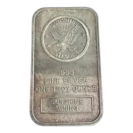 Sunshine Mining 1 oz Silver Bar - Sunshine Bullion Bare Back VINTAGE
