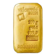 100 gram Gold Bar - Valcambi Suisse - Cast - 999.9 Fine with Assay Certificate