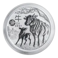 2021 1 oz Australian Lunar Series "Year of the Ox" Silver Bullion Coin - Dragon Privy (Pre-Owned in Good Condition)