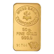 50 Gram Swiss Bank Corporation Gold Bullion Bar (Pre-Owned in Good Condition)