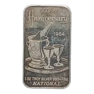 1984 Happy Anniversary Drinks 1 oz Silver Bar VINTAGE