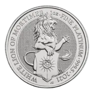 2021 1 oz Queen's Beasts White Lion of Mortimer Platinum Coin