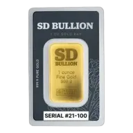 Serial #21-100 - 1 oz SD Bullion Cross and Flag Gold Bar