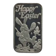 1984 Happy Easter: Bunny Painting Eggs 1 oz Silver Bar VINTAGE