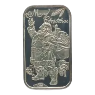 1992 Merry Christmas Santa Waving 1 oz Silver Bar SilverTowne