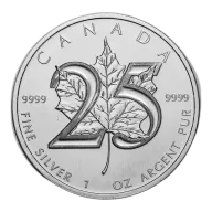 2013 Canada 1 oz Silver Maple Leaf (25th Anniv) Milkspots