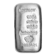 100 Gram Metalor Silver Bullion Bar