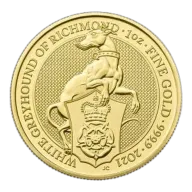 2021 1 oz Queen's Beasts White Greyhound of Richmond Gold Coin