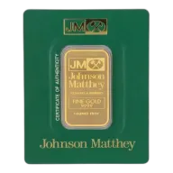 Johnson Matthey Gold Bar w/Assay Card, 1oz .9999