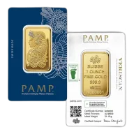 1 oz Gold Bar - PAMP Lady Fortuna Veriscan (Carded)