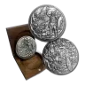 5 oz .999 Fine Silver - Baby Dragon vs Vikings Ultra High Relief Fantasy Round with Walnut Box